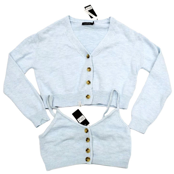 GLASSONS - 2 pc light blue knitted tank top & cardigan set women's size M - Picture 2 of 4
